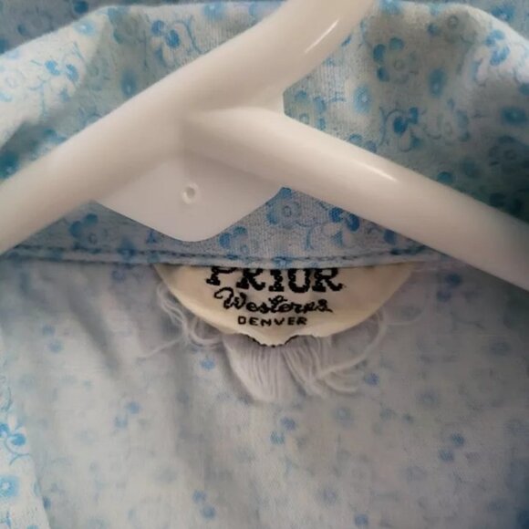 Vintage PRIOR Western Denver Snap Front Blue Floral Ruffled Shirt Bust 36" - Picture 5 of 9